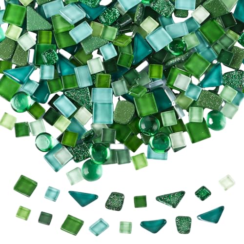 MUXHEL 1 kg de carreaux de mosaïque (7 à 18 mm, environ 750 pièces), pierres de mosaïque, mélange de mosaïque, pierres en verre, pour bricolage, pierres de mosaïque, pour bricolage - Série verte