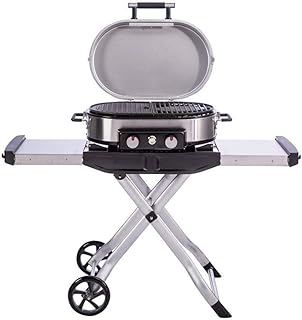 review Sunskyi Outdoor Portable Travel Sport Roadtrip Stand-Up Propane Grill, Foldable with Wheel