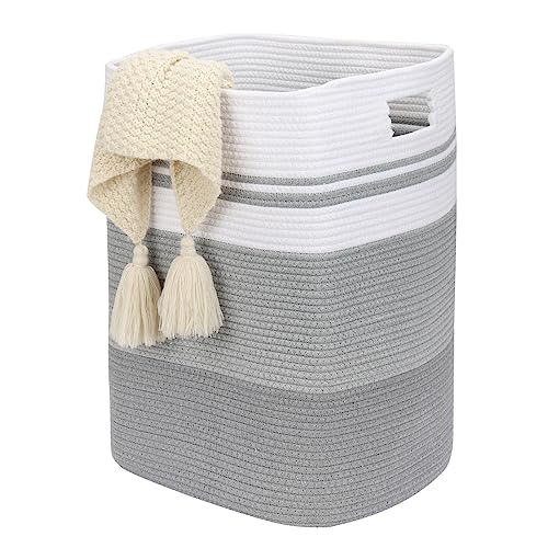 Image of Fixwal Laundry Basket, 75L Rope Basket, 16x13x22 Inches Storage Baskets, Large Laundry Hamper for Living Room, Toys, Towels, Clothes Baby Nursery Bin (Gradient Grey)