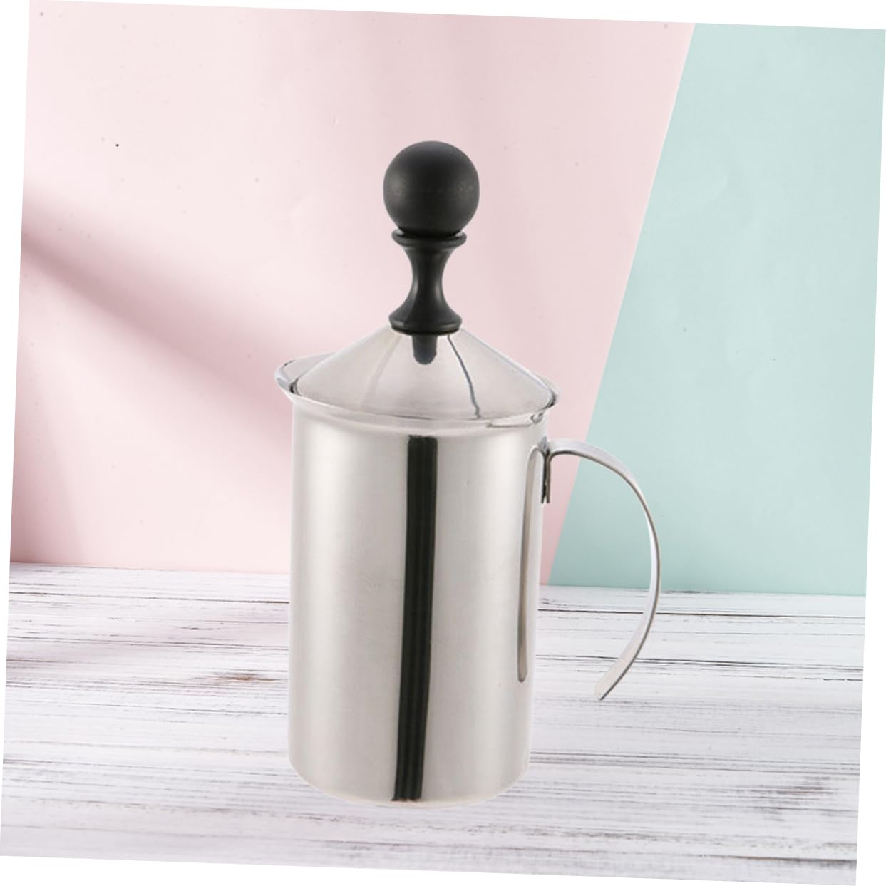 Schiumatore Latte Manuale in Acciaio Inox 600ml Pompa Coperchio Doppio Rete Tazza Per Bar E Casa Resistente E Versatile