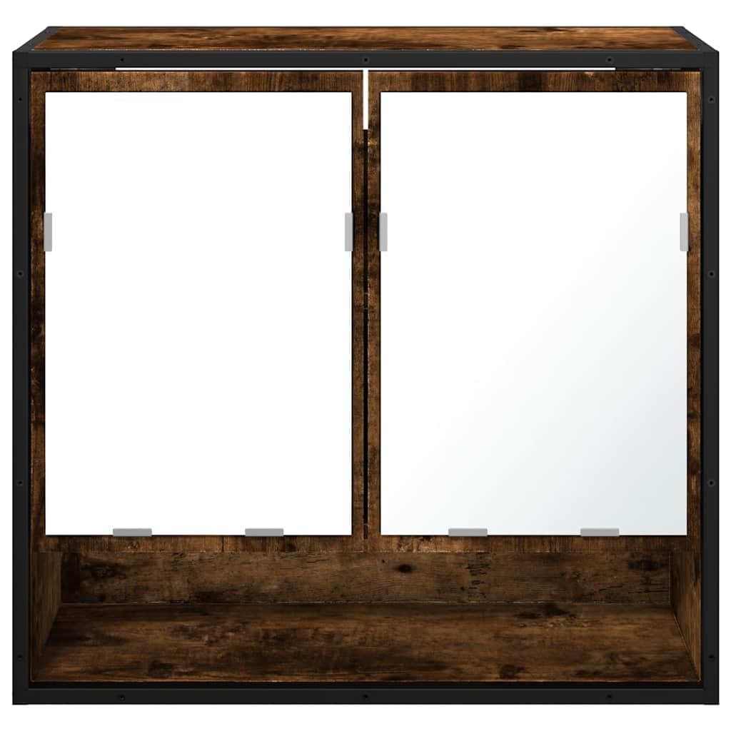 SYDE Armario con Espejo Baño Madera Roble Ahumado 65x20x60 cm | Montaje en Pared, Marco de Metal, Almacenaje Amplio, Imagen Nítida