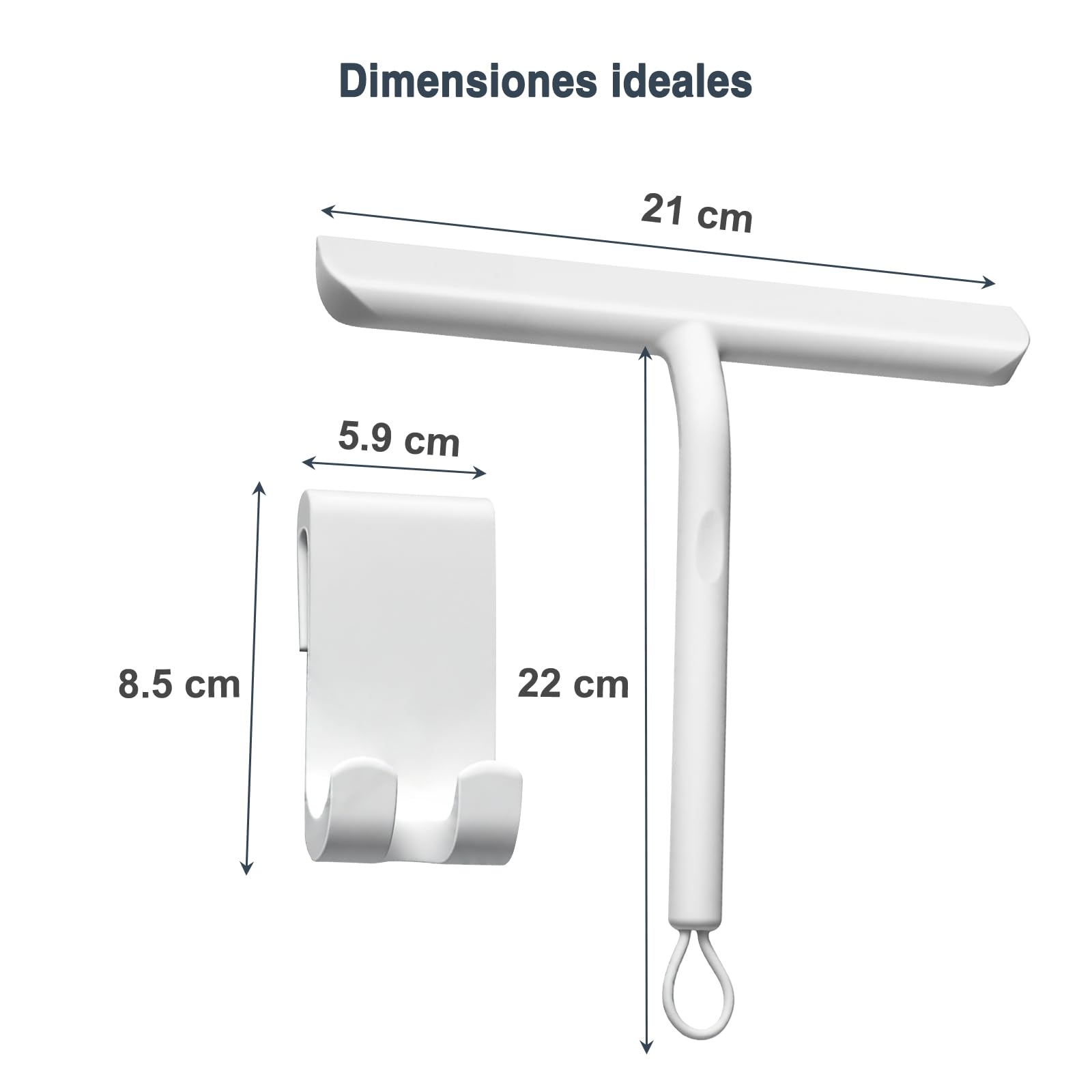 Vinabo Rasqueta Limpiacristales de Silicona para Ducha con Soporte, 21cm, Limpia Mamparas, Espejos y Ventanas sin Dejar Rayas, Diseño Ergonómico Antideslizante, Blanco