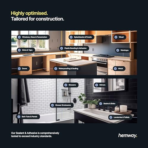 Hemway 5056203718636 Jet Black Construction Hybrid Polymer Sealant Adhesive 13.1Oz All-In-One Weatherproof Waterproof Paintable Indoor Outdoor Strong Window Door Rv Roof Wood Plastic Metal Gutter Leak Brick thumb #6