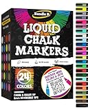 Bandle B. Chalk Markers - 24 Vibrant, Erasable, Non-Toxic, Water-Based, Reversible Tips. For Glass or Chalkboard Markers for Businesses, Restaurants, Liquid Drawing Chalk (Vibrant 6mm)
