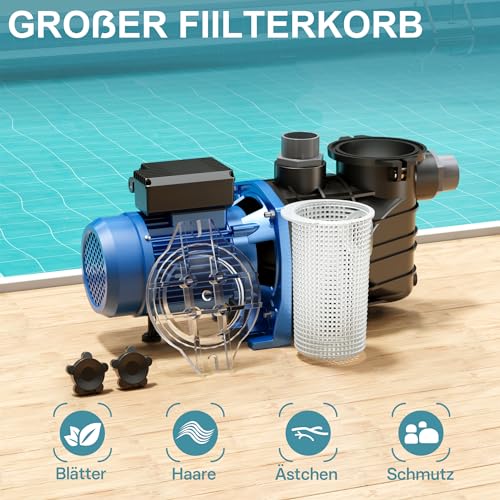 Wiltec Poolpumpe 22500 l/h 1500 W für Schwimmbäder