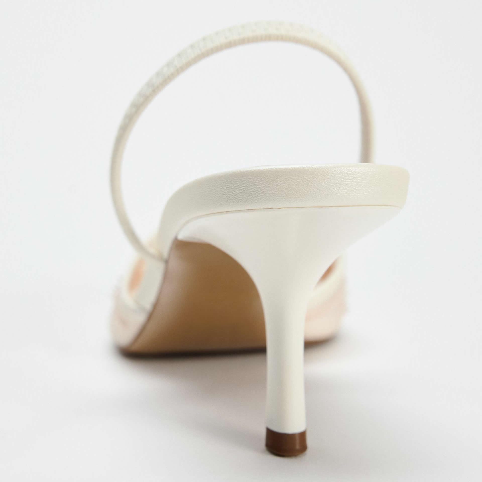 Scarpe col Tacco a Spillo con Cinturino Posteriore e Fiocco da Donna, Tacchi a Gattino con Punta affilata, Perline Ricamate in Rete, Scarpe da Sposa per Feste e Matrimoni,1 White,37 EU