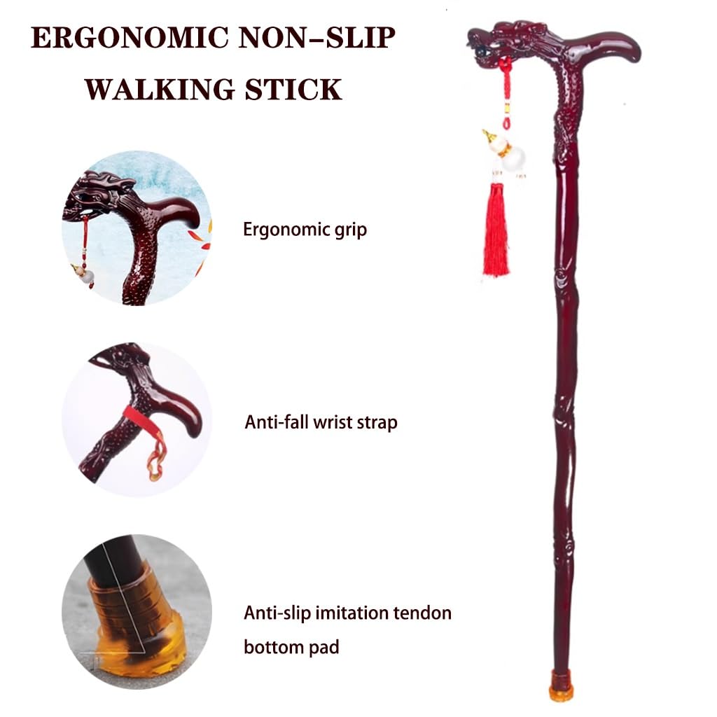 Bastone da passeggio in legno con testa di drago, capacità 130 kg, for altezza 150-180 cm(Use Height 160-165Cm)