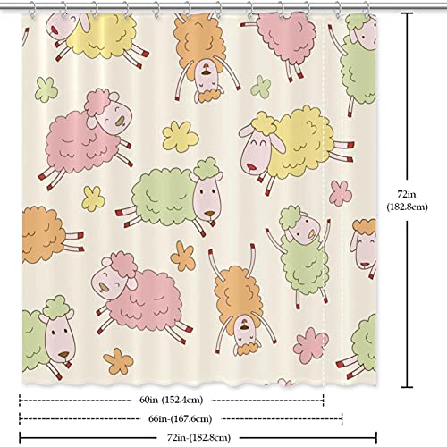 Rideau de douche imperméable motif moutons vert jaune rose 183x183 cm - 7