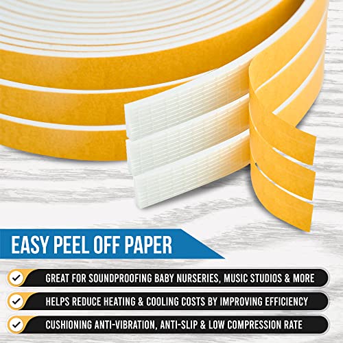 High Density Foam Weather Stripping Door Seal Strip Insulation Tape Roll For Insulating Door Frame, Window, Air Conditioner | Self Adhesive Sealing Weatherstrip (White, 1 In X 1/2 In X 18 Ft) #TOP6