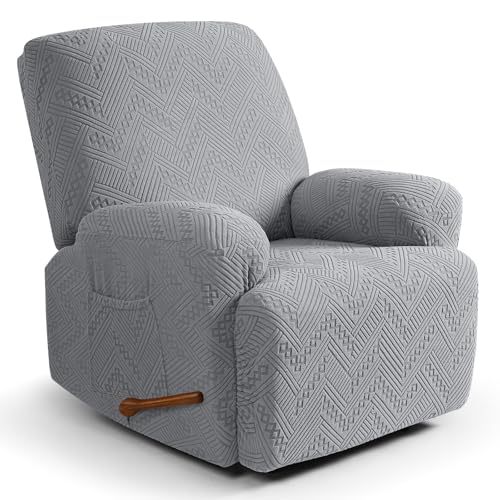 Image of Ruaozz Recliner Sofa Covers Oversized Recliner Chair Covers Recliner Covers for Reclining Chair with Pockets Washable Furniture Protector with Elastic Bottom (1 Seater-X Large, Light Grey)