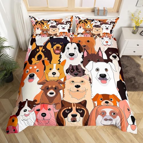 Pup Dog Comforter Cover Set Trippy Pets Duvet Cover Full Size, Lovely Puppy Animals Bedding Set for Youth Girls Teens Corgi Labrador Retrievers Bedclothes Dog Lover Bedroom Decor