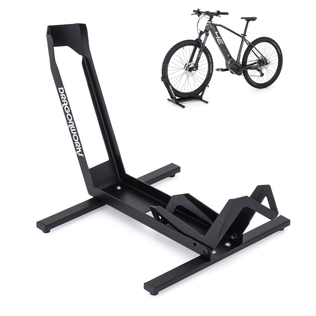 DRAGONWORKS RAID Supporto Bicicletta, cavalletto bici da terra per MTB, e-bike, gravel e bici da corsa 26–29", supporto bici stabile per garage, manutenzione e parcheggio, fino a 35 kg