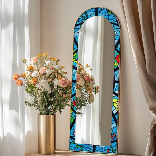 23,5’’W x 67’’H Blue Stained - Floor Mirror Arched Full Lenght Mirror - Arch Full Body Stained Floor Mirror with Black Frame with Silver Frame
