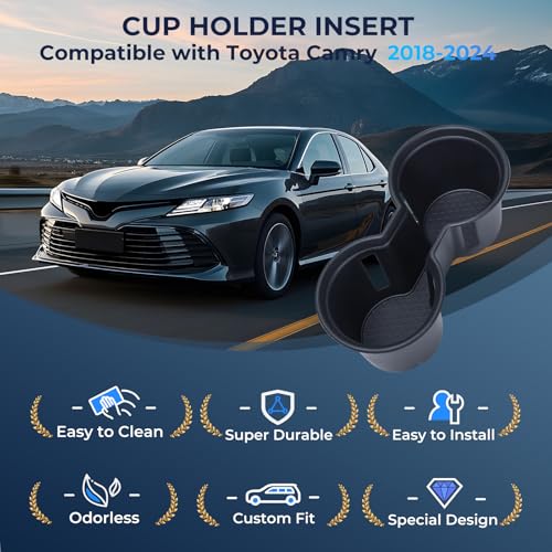 KATORN Center Console Cup Holder Inserts for Toyota Camry 2024 2023 2022 2021 2020 2019 2018, Interior Accessories TPE Car Cup Holder for 2018-2024 Camry, Black by Katorn - Image 7
