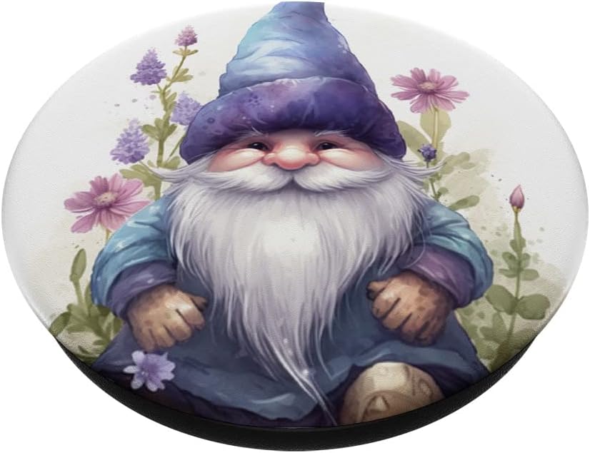 Cute Purple Aesthetic Anemones Flower Pattern Lavender Gnome PopSockets Swappable PopGrip - Image 2
