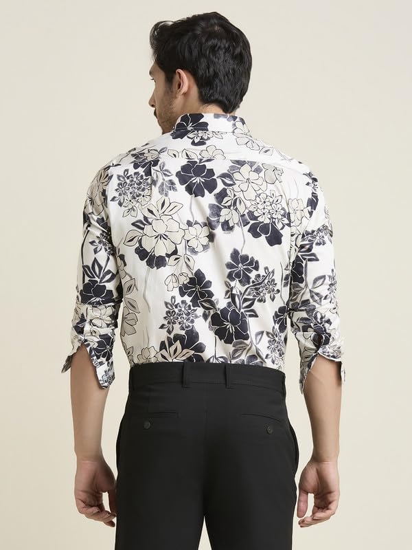 Image of MARK & ALBERT Men's Printed Full Sleeves Regular Fit Shirt Blue | 100% Cotton Stretchable Fabric