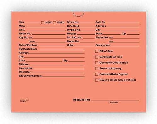 Vehicle Deal Envelopes (Deal Jackets) - Printed (Teal)