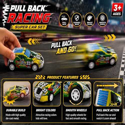 Image of GITGRNTH 5-Piece Pull Back Die-Cast Car Set for Kids | Metal Racing Toy Cars with Pull Back Action | Mini Sports Car Collection | Educational Vehicle Toys for Boys & Girls Age 3+