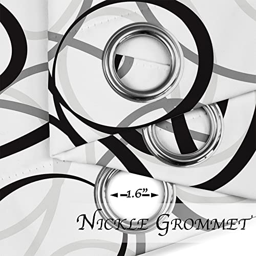 Black Grey White Geometric Curtains 2 Panels Sets Abstract Line Modern Circle Art Pattern Window Treatments Room Darkening Heat Blocking Elegant Curtain Decorative For Living Room Bedroom 52X84 Inches #TOP5