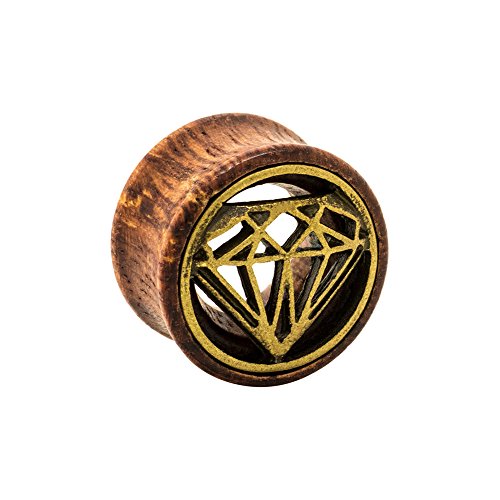 Blue Banana Body Piercing Dilatación Túnel Madera & Metal Diamond Flesh (Marrón) - 8mm (Calibre/Grosor)