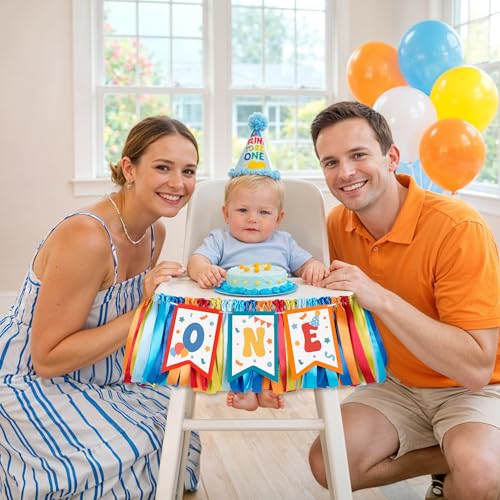 Image of Kriyokiaa Fun To Be One Birthday High Chair Banner Retro Rainbow One High Chair Banner Boy Photo Backdrop Fun To Be One Birthday Decorations for Boys Girl Wall Hanging Decorations for Kids Bedroom