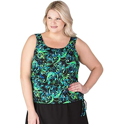 T.H.E. Swimwear Women's Plus Size Blouson Swim Top - Day Dreaming - Lime Cover