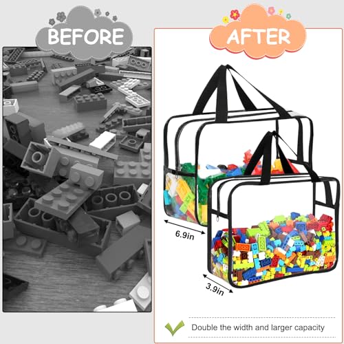Image of 6 Packs Large Toy Storage Bags with Labels, Reusable Clear PVC Board Game Storage, Travel Waterproof Organizer Bags with Zipper for Building Blocks, Puzzle, Kids Books(3 large & 3 Extra Large)