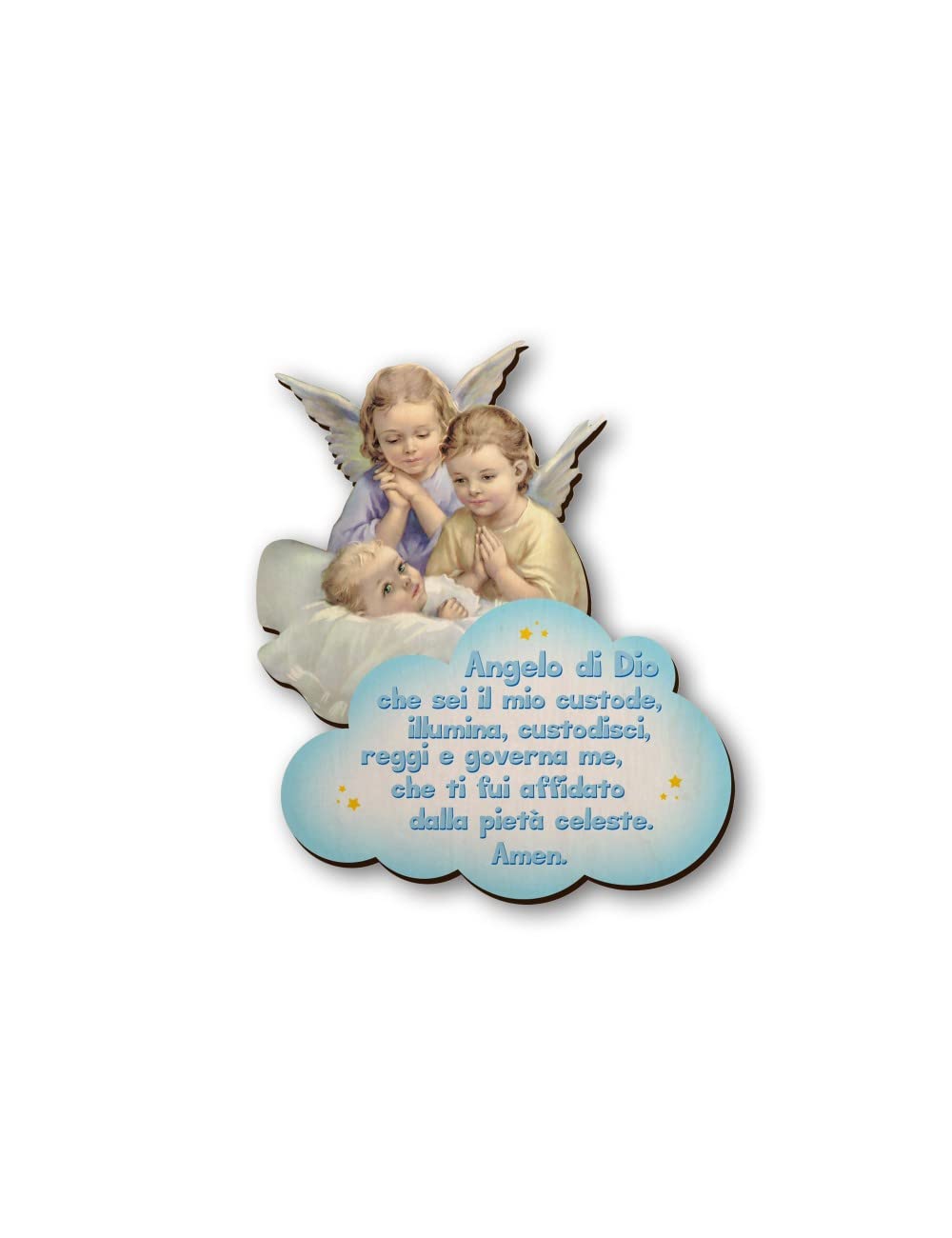 Fratelli Bonella | Quadro in legno del Bambino in culla Vegliato da due Angeli per Bambino con preghiera Angelo di Dio 11x14 cm | Made in Italy