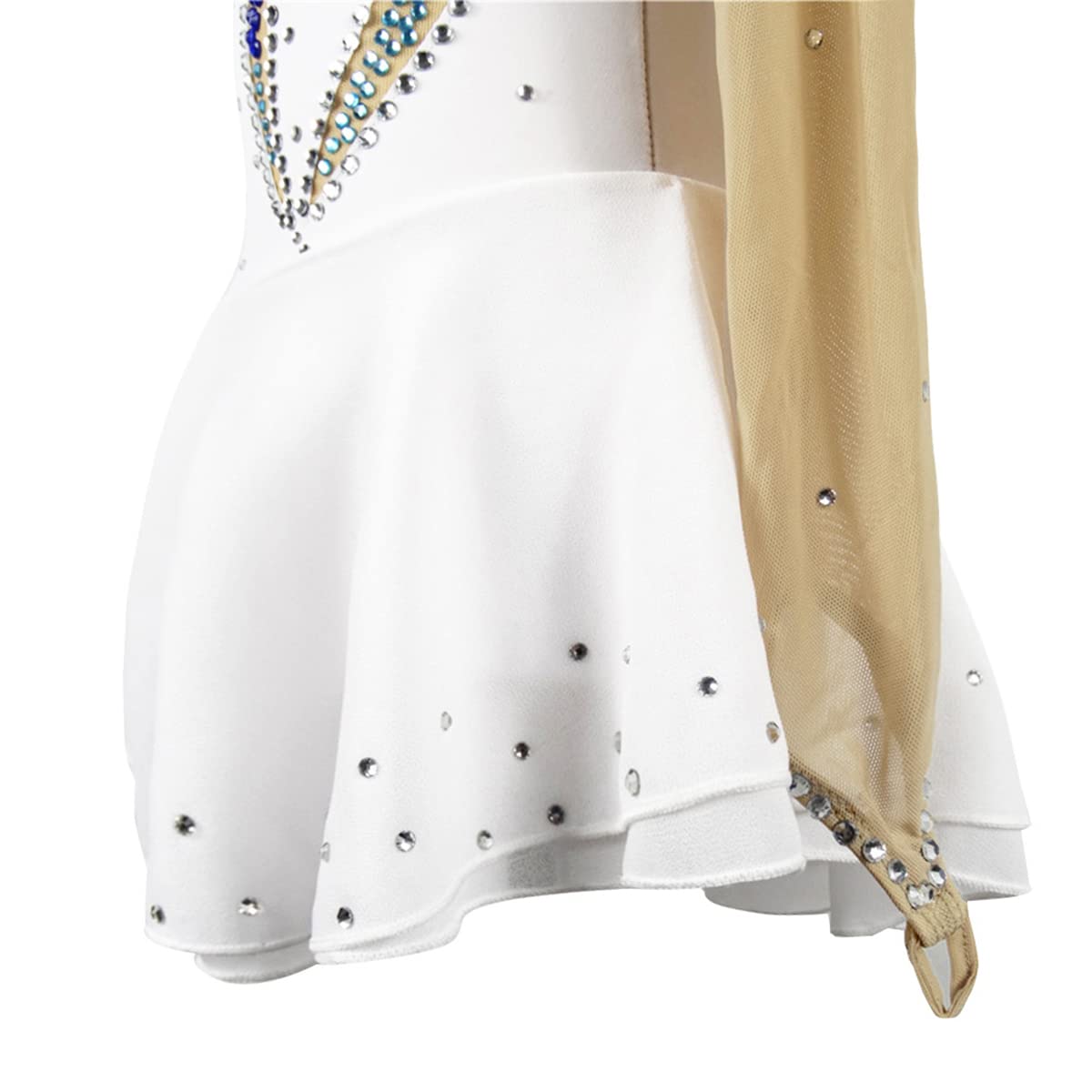 Damas Profesionales de Concurso de Patinaje Figurado Vestidos para Niñas Niñas Blancas Mangas Largas Rhinestones Léerardo Brillante