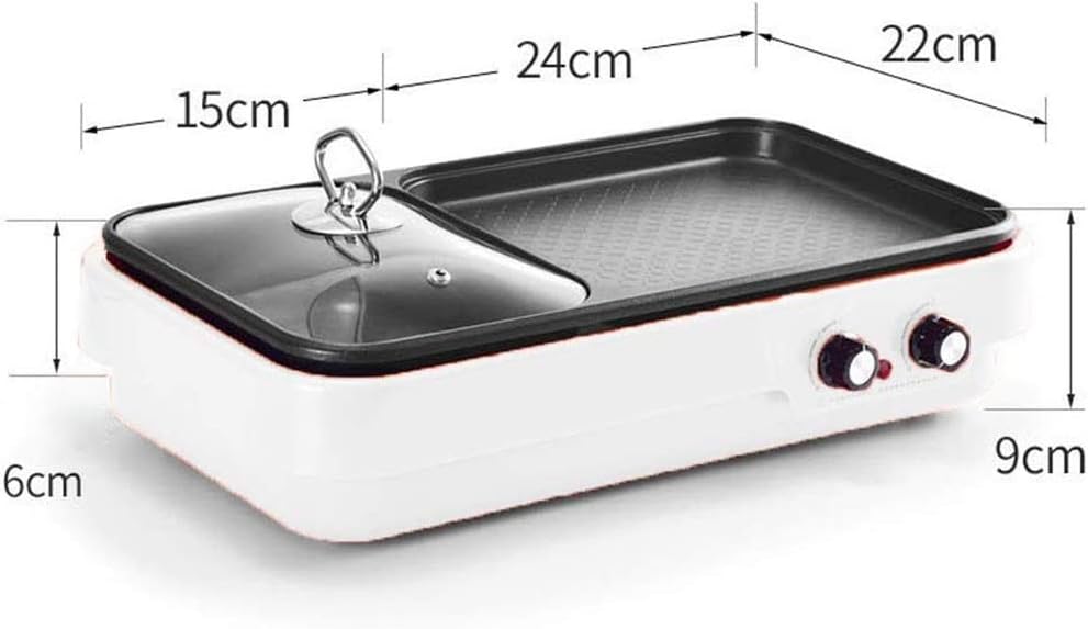 Grill Indoor Hot Pot, Multifunctional Teppanyaki Grill Pot with Divider Separate Temperature Contral, Capacity for 6 Family Gatherings