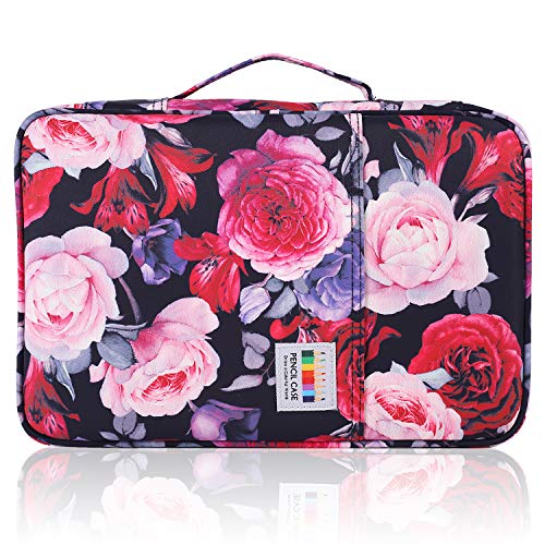 Shulaner pencil case 300, kleurpotloden etui met handvat, biedt plaats aan 300 potloden of 200 gelpennen met ritssluiting Nylon pen-organizer met grote capaciteit potlood case pencil case - Roze Roos