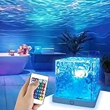 Rechargeable Ocean Wave Projector Light, 16 Color Changeable & Dimmable Shower Lamp with Remote, Cube Mood Ambient Lighting, Ocean Room Decor, Cordless Night Light for Bathroom, Room Decor