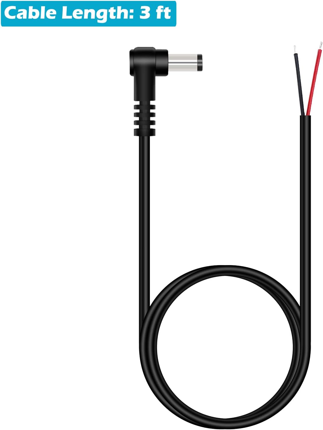 5.5mm x 2.5mm DC Power Pigtail Cable, 3FT 90 Degree Right Angle DC Barrel Male Plug Jack to Bare Wire Power Supply Adapter Repair Cord for CCTV Surveillance Security Camera LED Strip - Image 4