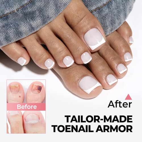 Image of UNA GELLA French Press On Toenails Milky White, 15 Sizes Pre-Etched Sharp Square Toenail Press Ons With White Tip for Women, 150PCS Toenail Extension for Home DIY Salon Pedicure Summer Gift