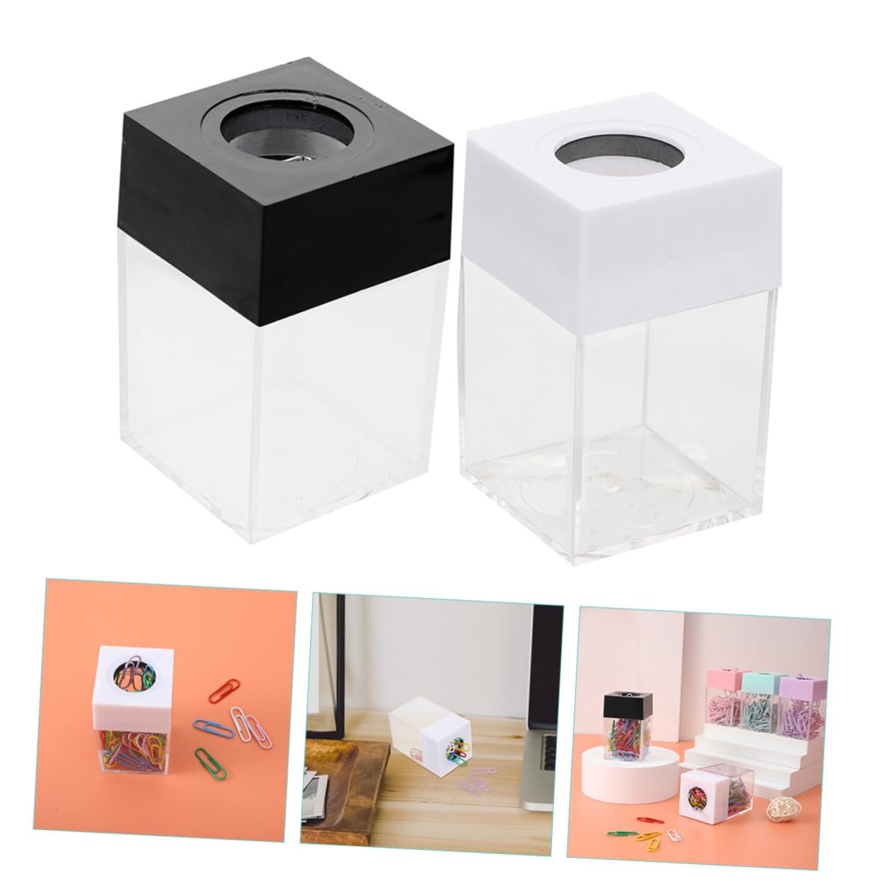 Operitacx 8pezzi Porta Graffette Magnetico Trasparente Da Contenitori Quadrati Per Organizzare Fermagli e Piccole Utensili Colori Macaron