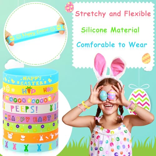 Image of JUNEBRUSHS 64pcs Easter Party Favors Silicone Bracelets Easter Egg Fillers
