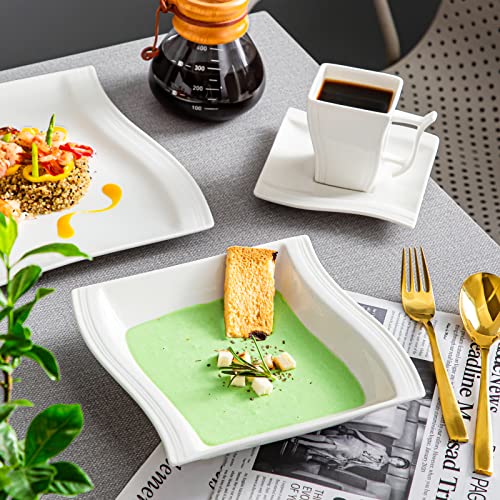 Malacasa Ivory White Dinnerware Sets, 60-Piece Square Dish Set For 12, Porcelain Dishes With Dinner Plates, Dessert Plates And Soup Plates, Cups And Saucers, Modern Dinnerware Oven Safe, Series Flora #TOP6