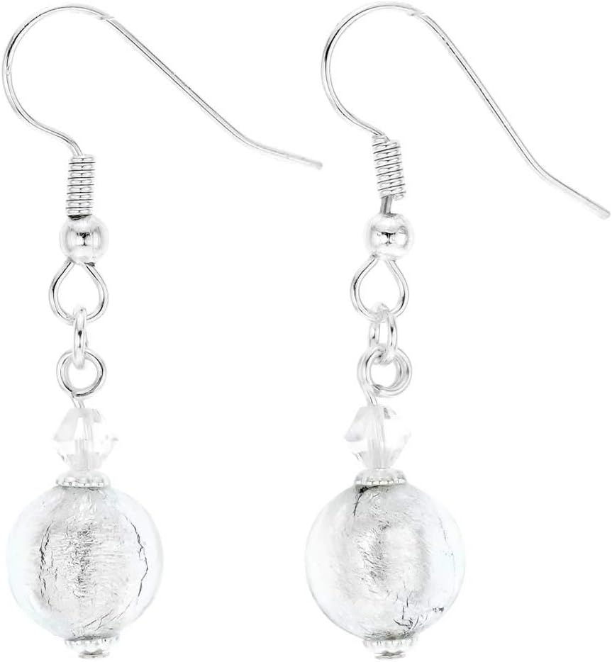 Glass Of Venice Murano Glass Sparkling Balls Earrings - Silver White