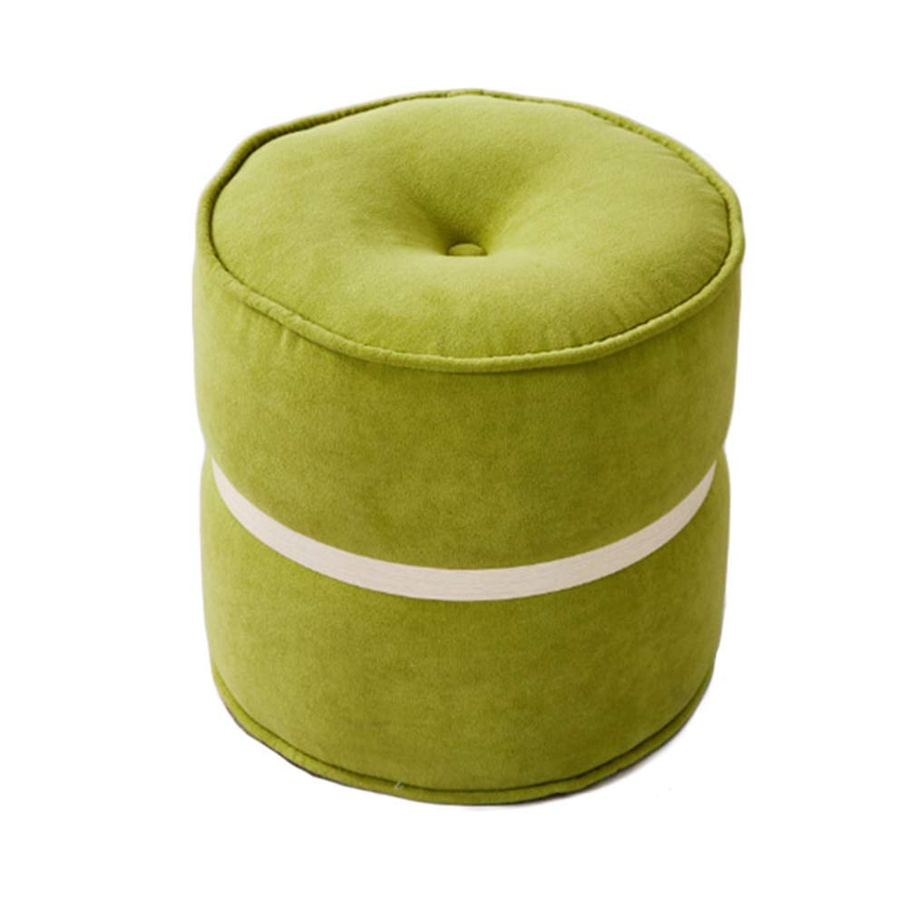 Tabouret ottoman tissu vert petit repose-pieds rond pour canapé