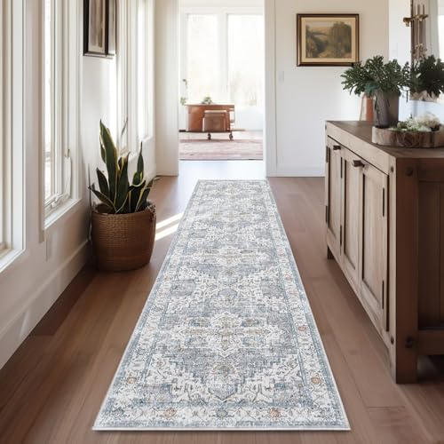 jinchan Hallway Runner Rug 2x10 - Kitchen Machine Washable Vintage Floral Non-Slip with Rubber Backing Ultra-Thin Carpet for Bedroom Laundry Room Livi