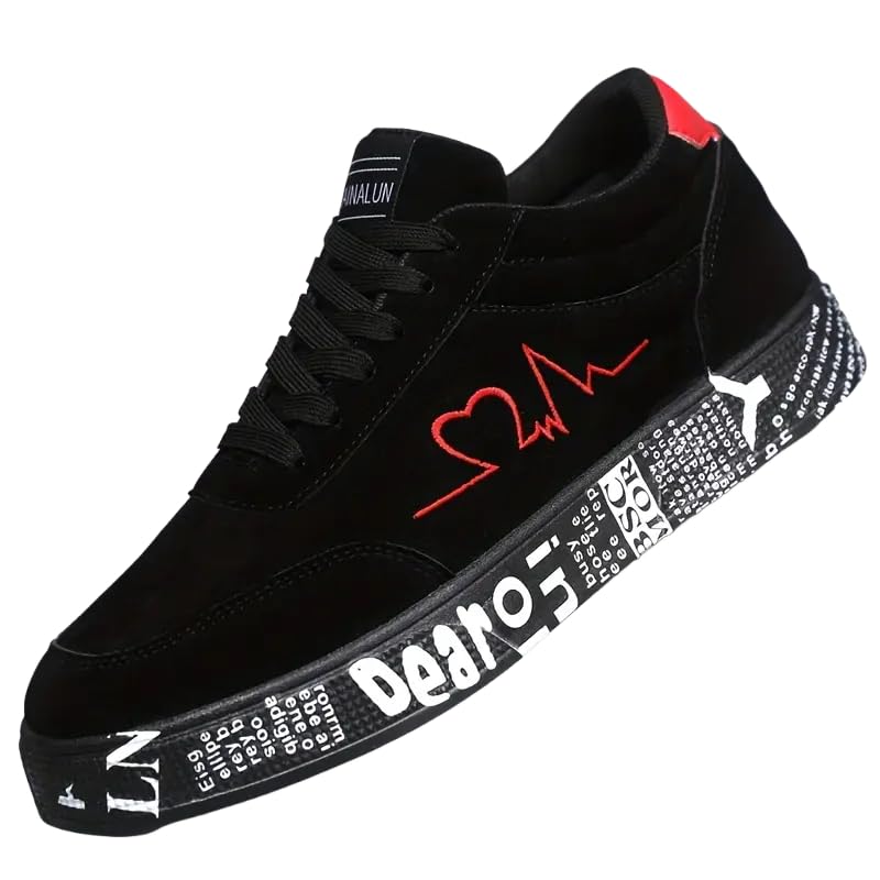 Clolinde Heart & Music Graphic Design, Casual Streetwear Shoes for Couples, Valentine's Day & Birthday Gifts, Comfort Footwear, Round Toe Design, Large (Black,8)
