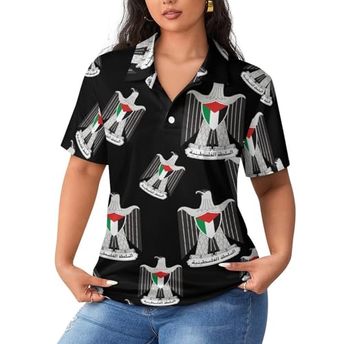 Polo de manga corta para mujer de alta calidad, diseño exclusivo Escudo de Palestina elegante