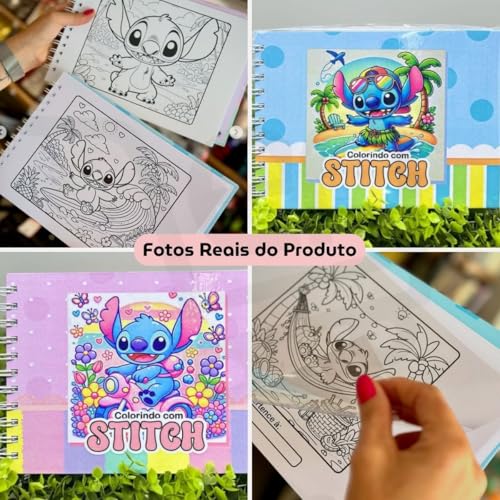 Livro De Colorir Stitch Capa Dura 50 Páginas Folha Grossa 180g A5 - Presente Para Crianças E Adultos