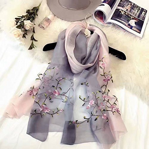 Écharpe en soie brodée grand châle long idée cadeau luxe femme B