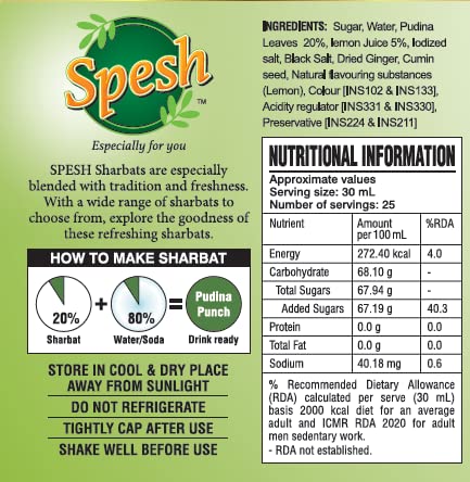 Image of SPESH Pudina Punch Drink | Fresh Mint | Refreshing | Sharbat | Pudina Mojito | Cool summer | Cooling Mint Drink Flavorful | Natural ingredients | Pudina | Healthy Refreshment | 700 ML