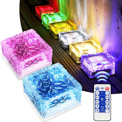 MEDOYOH 2er-Set Bunt Licht Solar Pflastersteine mit 12 Tasten...