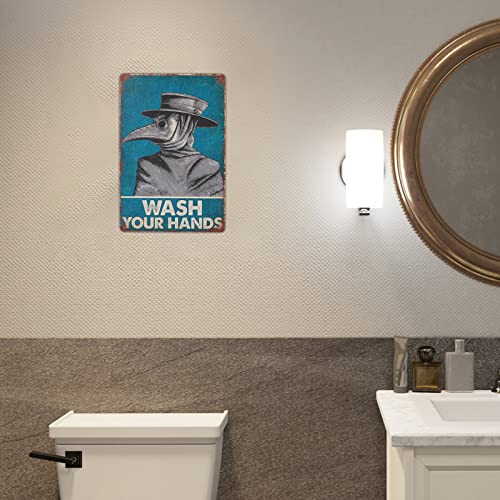 Tzhome Vintage Tin Sign,Wash Your Hands Plague Doctor Wall Art Plague Doctor Art Print Plague Doctor Wall Decor,Home Decor/Lover Gifts/Wall Decor/Guest Wall Decor Art Sign 8 X 12 Inches #TOP4