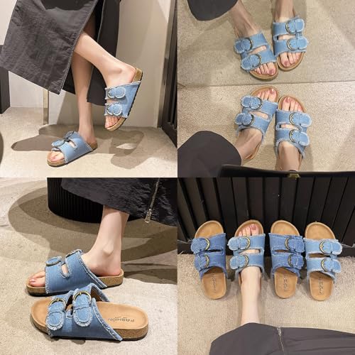Women's Cork Footbed Slide Sandal Comfortable Adjustable Double Buckle Arch Support Summer Flat Sandals for Women Footwear3