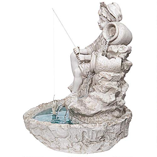 Design Toscano KY697 Little Fisherman at The Fishin’ Hole Skulpturaler Brunnen, antikes Stein-Finish
