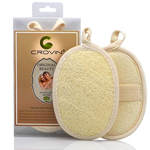 CROVIN Natural Loofah Sponge for Exfoliating and Invigorate Your Dead Skin - Lufa Body Scurbber Clean Your Body Deeply Pack of 2